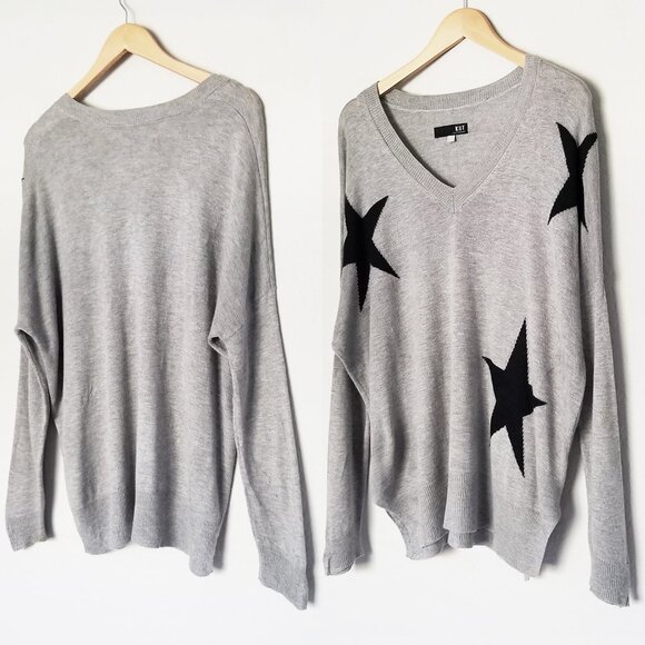Kut‎ From The Kloth Gray Star Pullover V Neck Sweater S Cashmere Blend Jumper - Picture 1 of 14